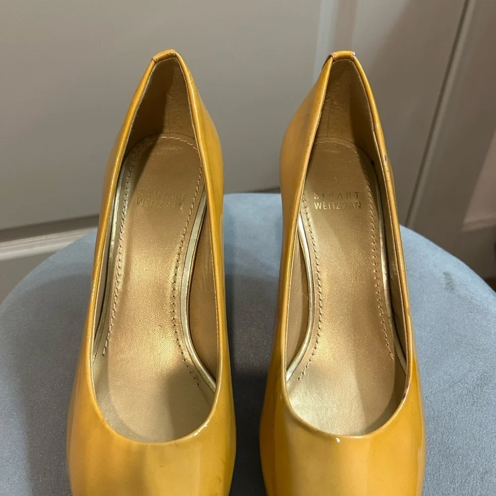 Stuart Weitzman Patent Leather Peep-Toe Heels